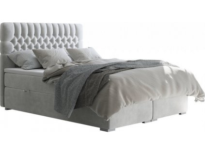 Čalouněná postel FONDA 160x200, s úložným prostorem, světle šedá