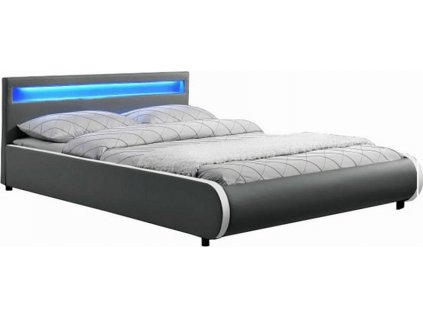 Čalouněná postel DULCEA 180x200, s LED osvětlením, šedá