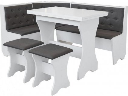 Jídelní rohový SET CORNER bílá/šedá látka