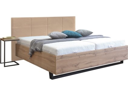 EDISON 2 LINE š.180 postel s úp ITG /ROŠTY/+2XMATRACE-boční výklop,lamino Dub pobřežný/noha černá/čelo látka BÉŽOVÁ CD 04(Cloud 03)/ 2xmatrace Fines Taštičková 90x20x200potah Silver, kolekce "FN" (ERIKA-ITG,ROŠTY, PODNOŽ, MATRACE=9BALÍKŮ)(K250)NOVÁ
