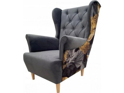 Relaxační křeslo ušák Selene K šedá/vzor