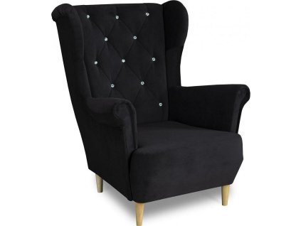 Relaxační křeslo ušák Selene K černá s krystaly