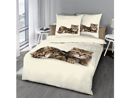 Povlečení na jednolůžko Kočka (Velikost 80x80 cm + 135x200 cm)