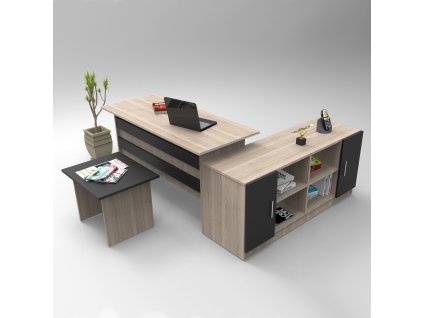 ANGRI kancelářský set se skříňkou, dub/černá