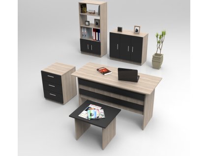 BALANKAN kancelářský set s regálem, dub/černá