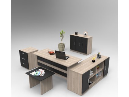 DURANGO kancelářský set se skříňkou, dub/černá