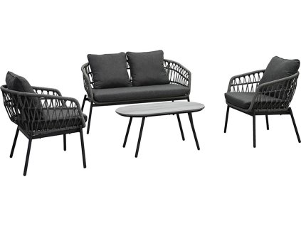 Zahradní set 1+1+2, stůl 90x48, židle a dvojsedačka, Antracitový umělý ratan, kov antracit, tmavě šedá látka. AZ-L1880 GREY
