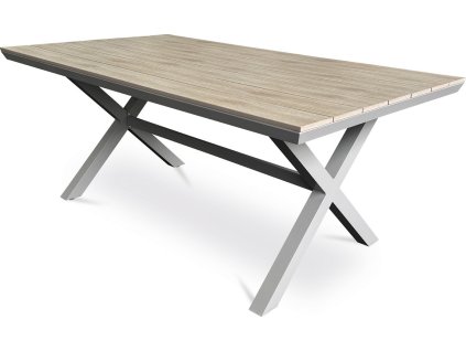 Stůl zahradní 180x100x75, deska polywood v dekoru světlého dubu, hliníková konstrukce, béžová barva AZT-S1510 OAK