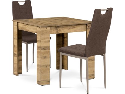 Jídelní set 1+2, stůl 80x80 cm, MDF dub wotan, židle hnědá látka, cappuc. lak B080WOTDCL393BR