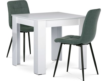 Jídelní set 1+2, stůl 80x80 cm, bílá MDF, židle zelená látka, černý lak B080WTCT281GRN