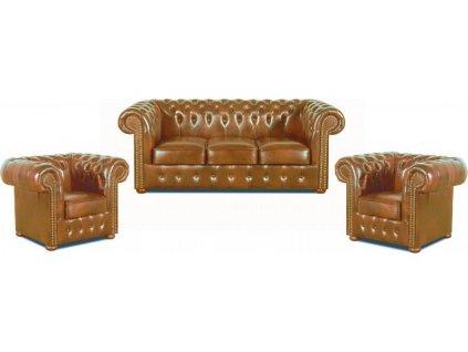 Sedací souprava Chesterfield Classic 3+1+1 kůže koňak