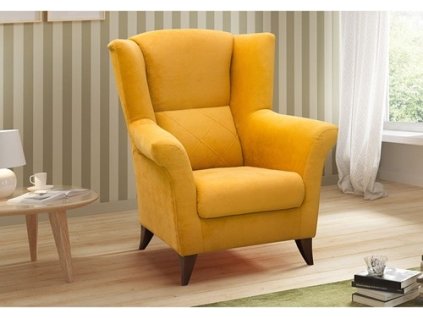 KENTAKUS - křeslo, látka BLUVEL 68-HOŘČICOVÁ/nožky Ořech, NOSNOST 120KG(KENT=1 BALÍK)(IZ)(K250-Z) NOVÁ LÁTKA