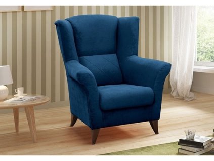 KENTAKUS - křeslo, látka Kronos 09 TMAVĚ MODRÁ/nožky Ořech, NOSNOST 120KG(KENT=1 BALÍK)(IZ)(K250)NOVÁ LÁTKA