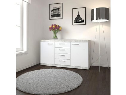 KETLIN New - komoda 2D4S lamino Beton / bílá osvětlení (Catlin -2 balíky)(UG) (K150)