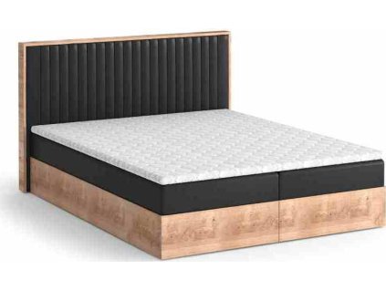 PERLA NEW180 - DVOJLŮŽKOVÁ POSTEL KOMPLET, korpus DUB ARTISAN/čelo ČERNÁ VEGA 99, včetně matrací/roštů/toperr PUR ELASTIC(MRS) - kolekce "MRS"(K250) NOVINKA