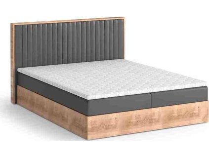 PERLA NEW180 - DVOJLŮŽKOVÁ POSTEL KOMPLET, korpus DUB ARTISAN/čelo ŠEDÁ VEGA 88, včetně matrací/roštů/toperr PUR ELASTIC(MRS) - kolekce "MRS"(K250) NOVINKA