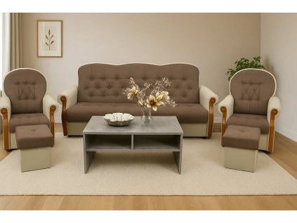 Sedací souprava Petra 3F+1+1+2T hnědá/béžová