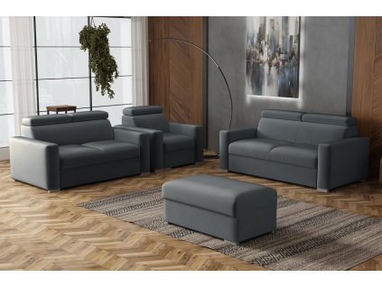 Sedací souprava Petrit 3+2+1+taburet Paros tmavě šedá