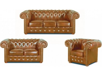 Sedací souprava Chesterfield Classic 3+2+1 kůže koňak