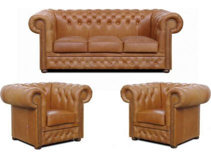 Sedací souprava Chesterfield Lord 3+1+1 kůže koňak