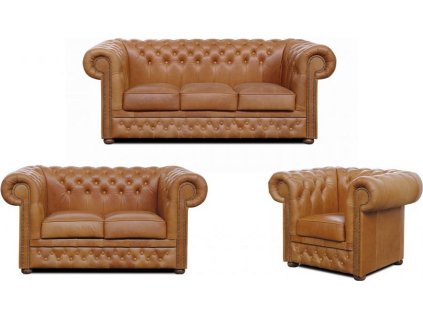 Sedací souprava Chesterfield Lord 3+2+1 kůže koňak