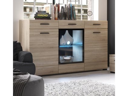 ARKTIKA NEW -komoda kom 1W2D2S, lamino Dub sonoma / úchytky hnědočerné - včetně LED osvětlení -(Vusher kom 1w2d2s 3balíky)(UG) (K150)