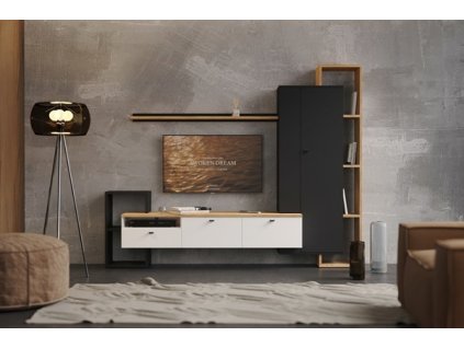 DENIOS byt. stěna - dub / černá / bílá (DEONIS -3balíky) (UG) (K150) NOVINKA