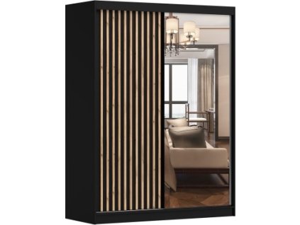 LAMESA C - se zrcadlem (LAMI C s lustrem=VISTA X+LAMELE=3+1balíky) - ŠATNÍ SKŘÍŇ 150 - 2 dvéřová - korpus černá/dveře černá/lamely dub/zrcadlo (IZ) (K150)