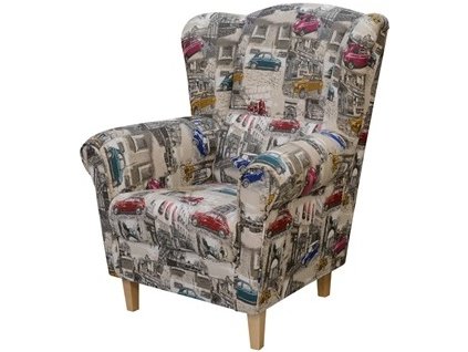 KLIPOS (CLIP) - křeslo látka DV17 - retro auta, nožky buk, kolekce "FN" (K250-Z)