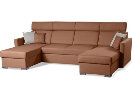 SANTORINI U - OTT2OTT, sedací souprava UNI - látka teracotta WIND 56 / polštářky WIND 05 bílá káva (SLIM U - OTT2OT) kolekce "MP" (K250-Z) NOVINKA