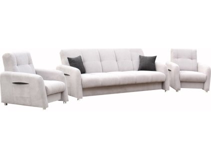 SALI sedací souprava s křesly 3R+1+1  - šedá  SORO 90/ polštáře černá SORO 100 (FE) - kolekce "E" (K250-Z) NOVINKA