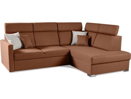 SANTORINI XL - PRAVÁ rohová sedací souprava - látka taracotta WIND 56 / polštářky WIND 05 bílá káva (SLIM XL) kolekce "MP" (K250) NOVINKA