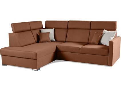 SANTORINI XL - LEVÁ rohová sedací souprava - látka taracotta WIND 56 / polštářky WIND 05 bílá káva (SLIM XL) kolekce "MP" (K250) NOVINKA