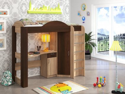 Patrová postel ORBITA, 70 x 190 cm, s psacím stolem a šatní skříní (Barva antracit)