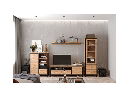 FLAME - byt. stěna lamino Dub tacho/černá,(UG) (CHOS-1x RTV1S1D+1xPOL150+1xKOM1D1S+1xREG1W2S=10balíků)(K150)