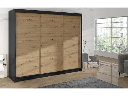 Skříň Debora II 200 - černá/dub artisan