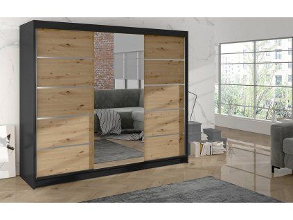 Skříň Debora VI 200 cm černá/dub artisan
