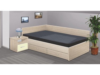 Postel RENÁTA 140cm, s matrací, s roštem a s úložným prostorem (Varianta dub sonoma)