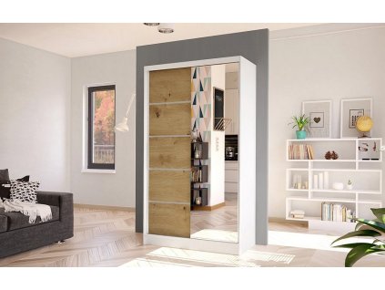 Skříň Diem III 100 - bílá/dub artisan