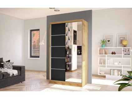 Skříň Diem III 100 - dub artisan/černá