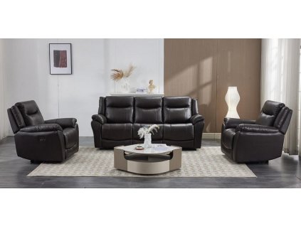 Luxusní kožená sedací souprava Komfort 3+1+1 s elektrickým polohováním v hnědé kůži