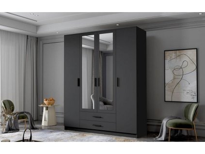 Skříň Arya II 160 - černá/černé úchytky