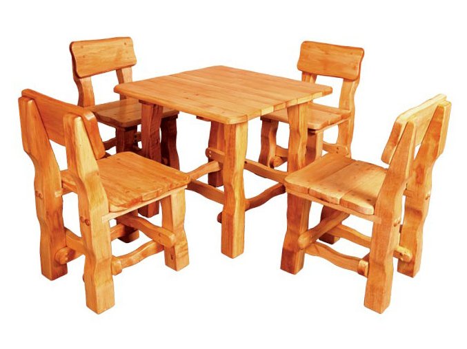 Zahradní set z masivního olšového dřeva 213 stůl+4 židle PŘÍRODNÍ