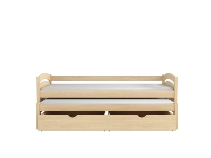 WOOD 12 postel 90x200 cm s výsuvným lůžkem a úložným prostorem