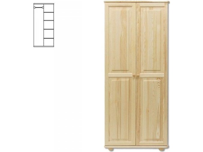 Kombinovaná dřevěná šatní skřín MASIV 104 z borovice
