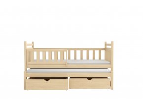 Masiv 04 postel s přistýlkou a úložným prostorem borovice masiv