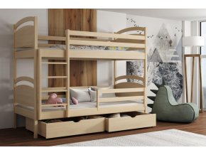 Dřevěná patrová postel Marcelka 06 s úložným prostorem