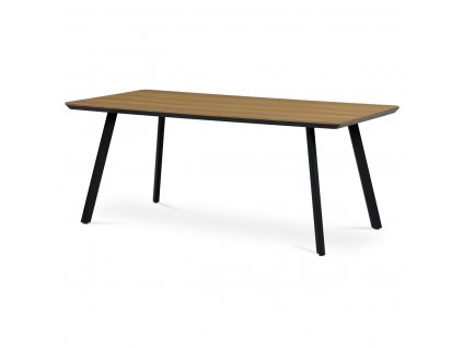 Jídelní stůl, 180x90x76 cm, MDF deska s dýhou odstín dub, kovové nohy, černý lak