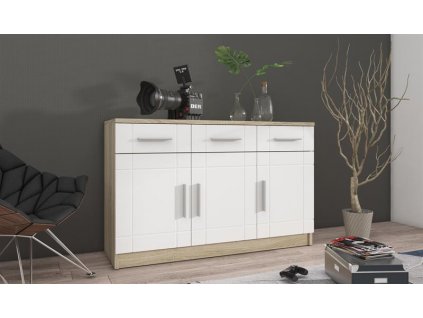 Komoda PARIS V - bílý mat MDF / dub sonoma