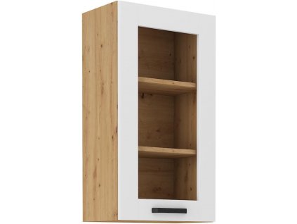 Horní skříňka prosklená LUNY 44 (40 / 90 cm) bílá / dub artisan